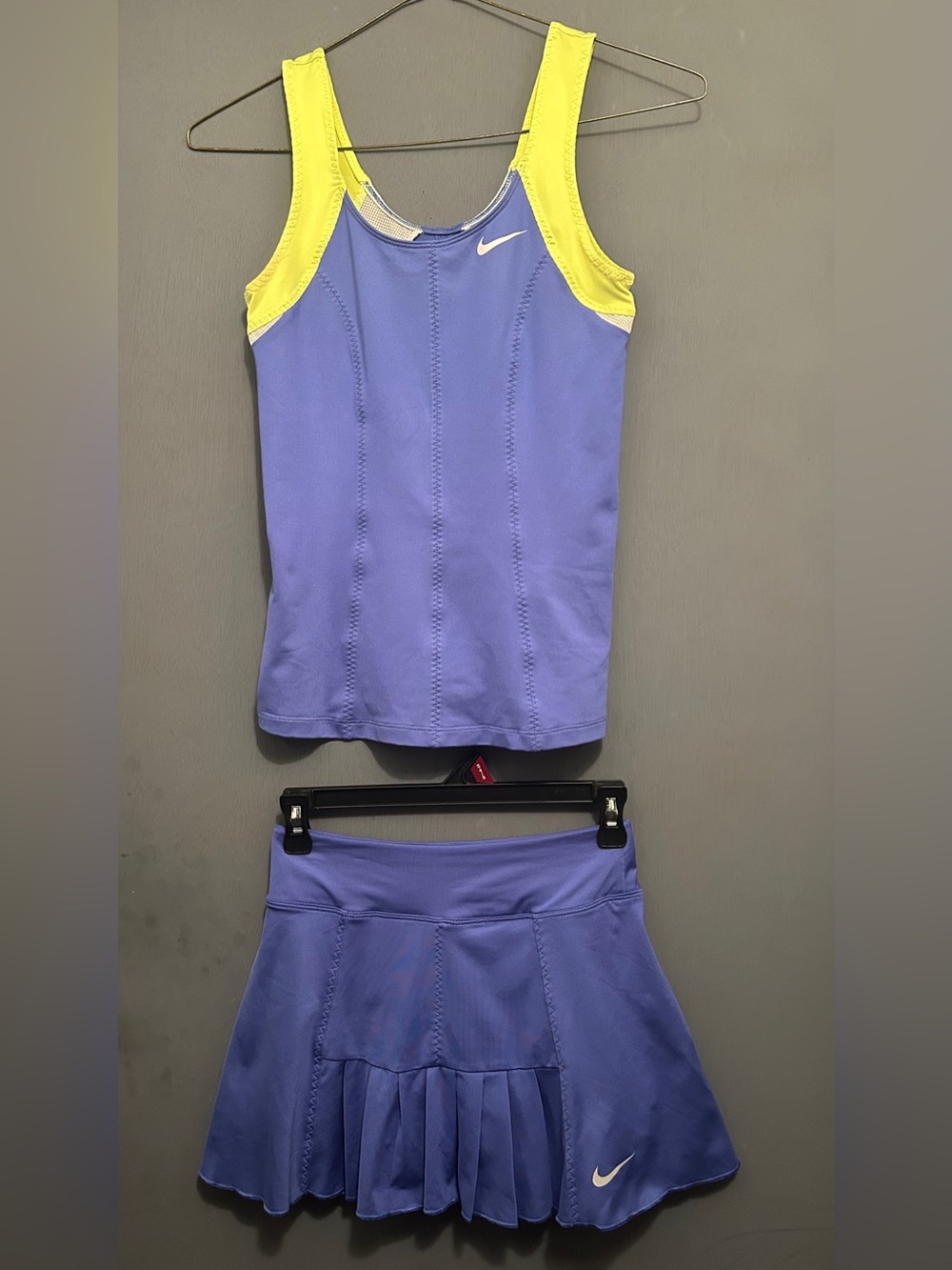 Nike Royal Blue/Purple Yellow/Gold Trim 3pc Mini Skirt Tank Pullover Hoodie Cute